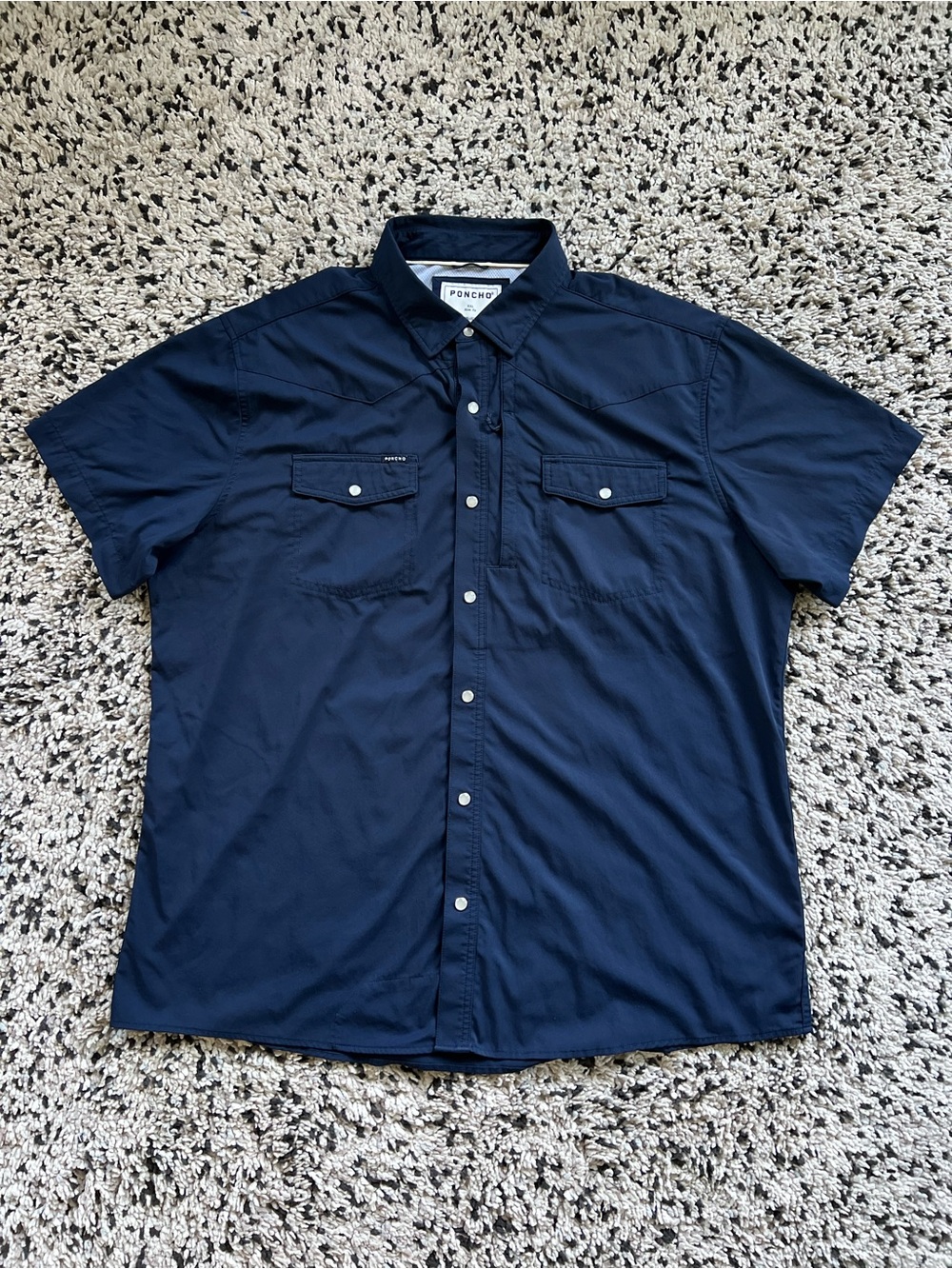 Poncho Outdoors The Del Mar Navy Blue Short Sleeve Western Snap Button Slim XXL